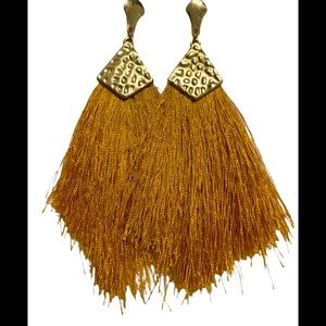Womens gold, feathered, tasseled Time & Tru Earrings
